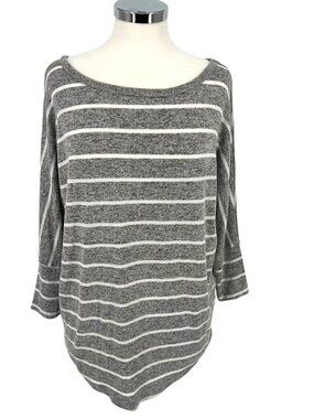 Market & Spruce Striped Gray Boat Neck Top Size Medium